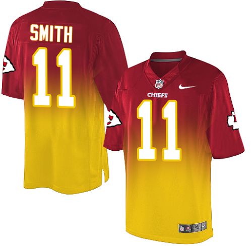 Men's Elite Alex Smith Nike Jersey Red/Gold - #11 Fadeaway NFL Kansas City Chiefs